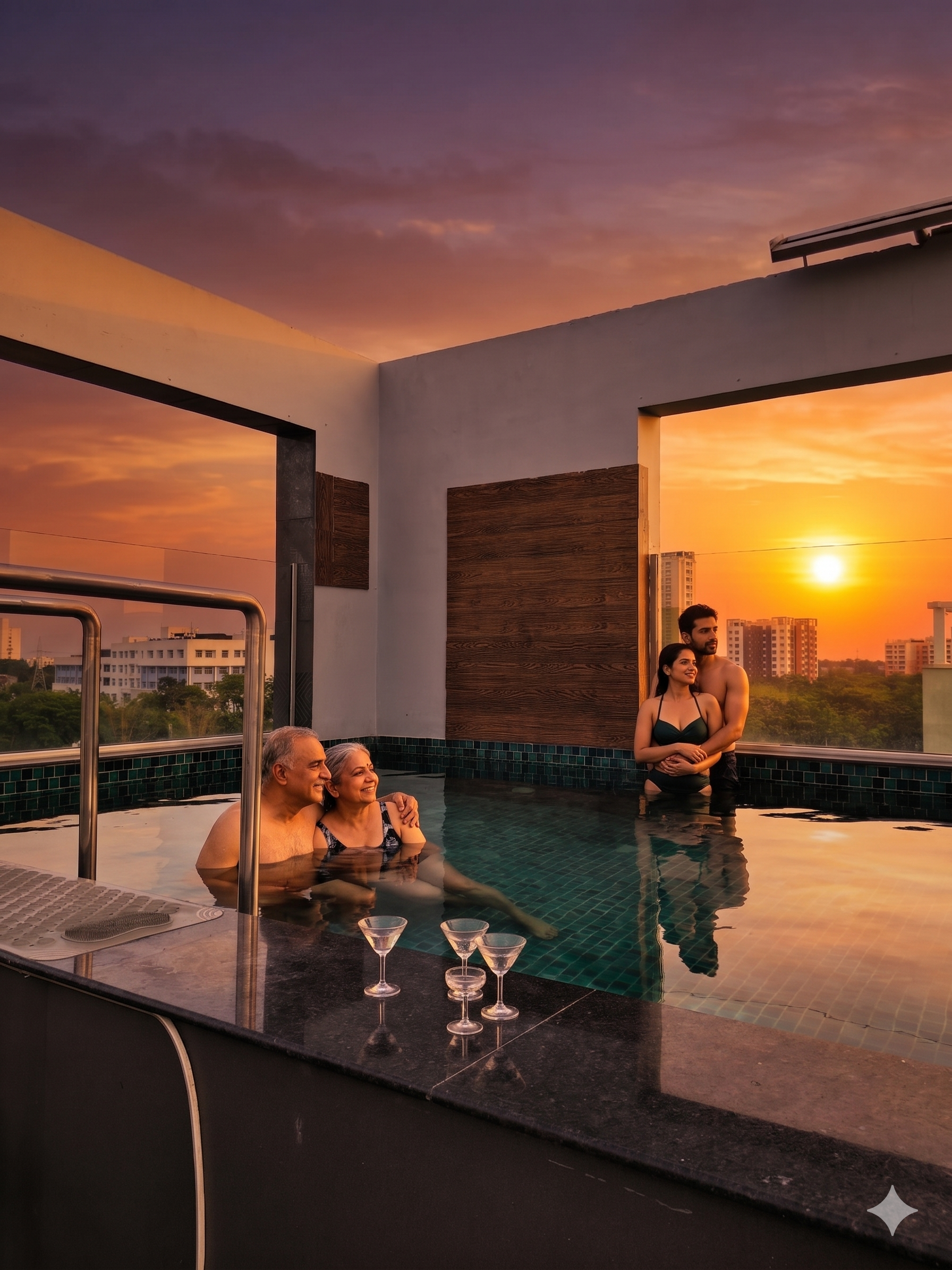Sunset Rooftop Pool View
